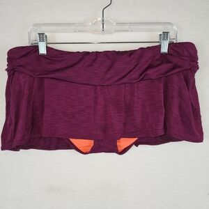 Athena Swim Skirt Women L Burgundy Red Fold Over Waist Bikini Bottom Skort